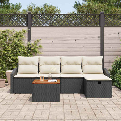 Set Divano da Giardino con cuscino 6 pcs Nero Poly Rattan - homemem39