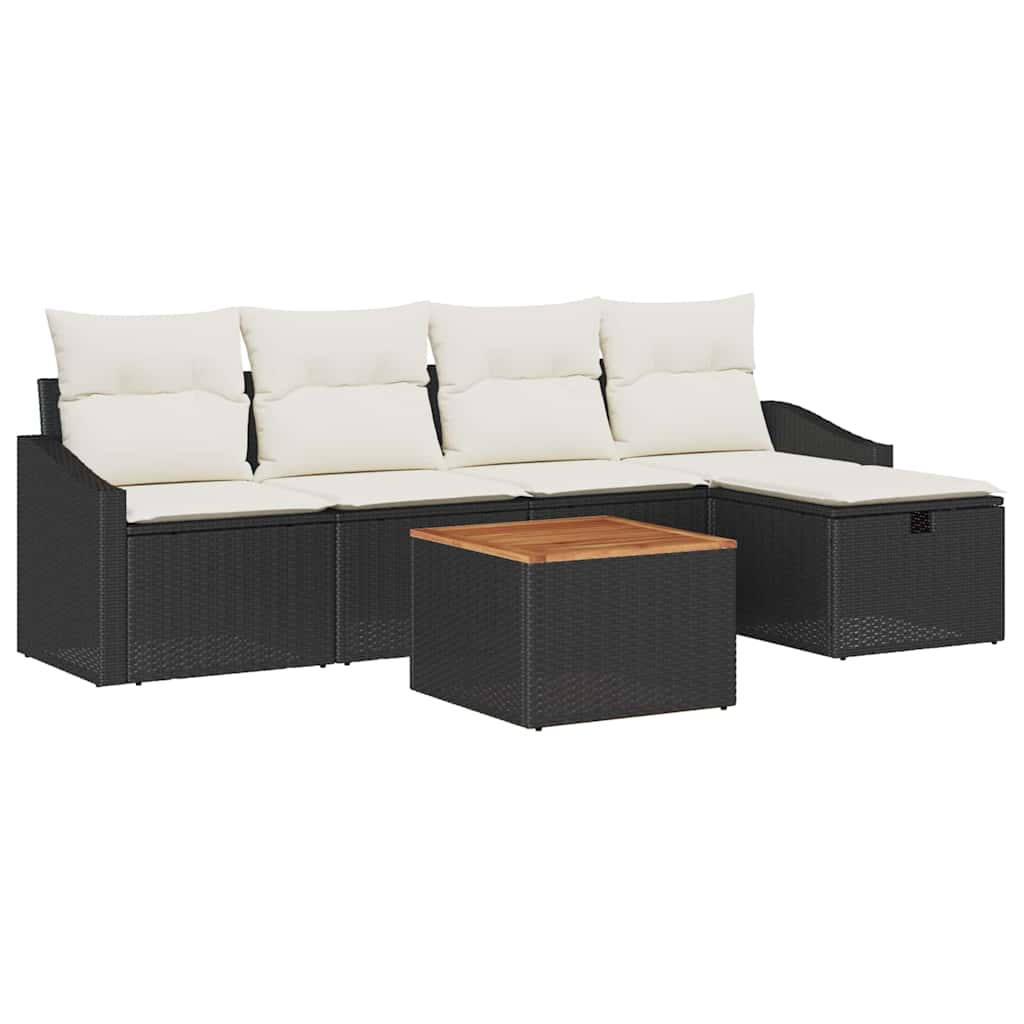 Set Divano da Giardino con cuscino 6 pcs Nero Poly Rattan - homemem39