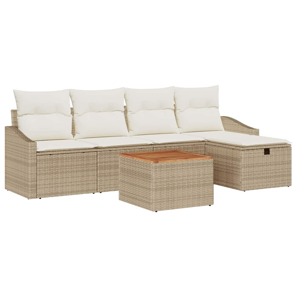 Set Divano da Giardino con cuscino 6 pcs Beige Poly Rattan - homemem39