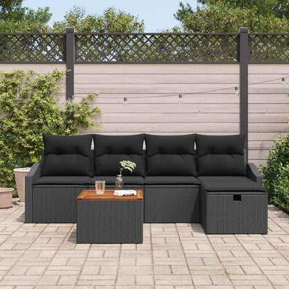 Set Divano da Giardino con cuscino 6 pcs Nero Poly Rattan | homemem39