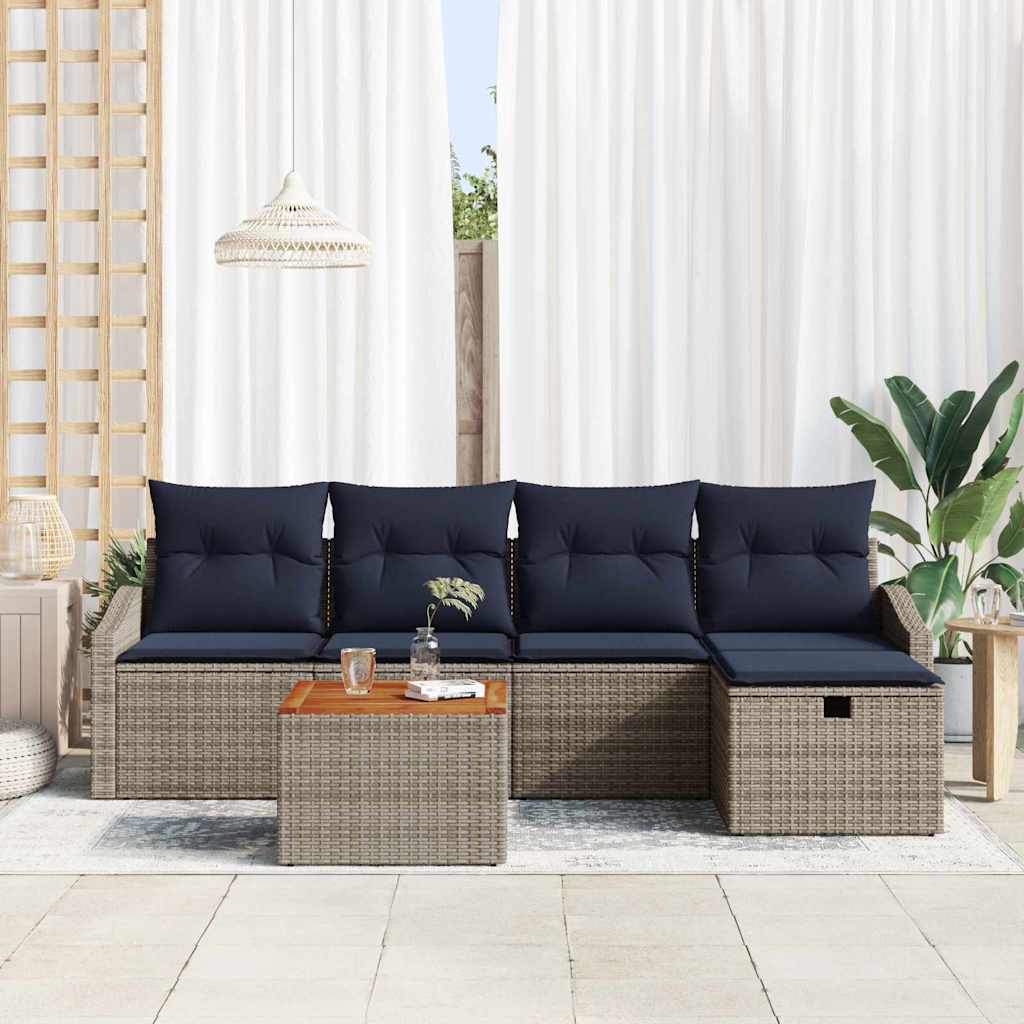 Set Divano da Giardino con cuscino 6 pcs Grigio Poly Rattan | homemem39