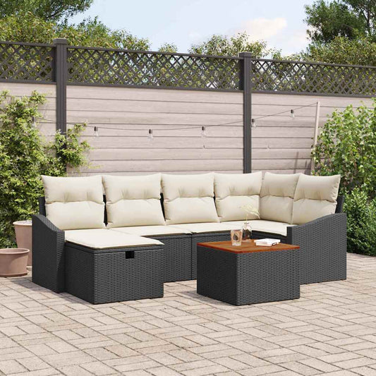 Set Divano da Giardino con cuscino 7 pcs Nero Poly Rattan - homemem39
