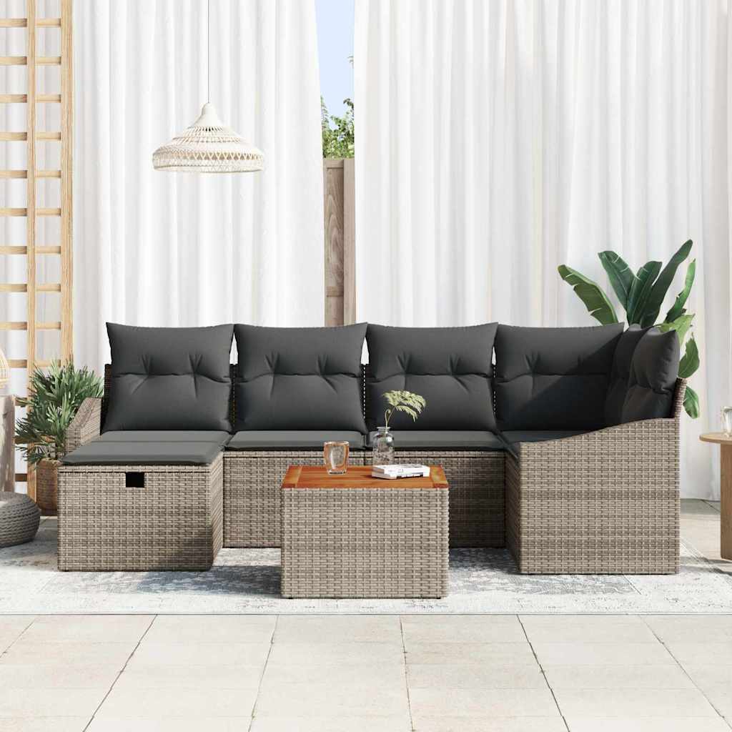Set Divano da Giardino 7 pz Grigio Poly Rattan | homemem39