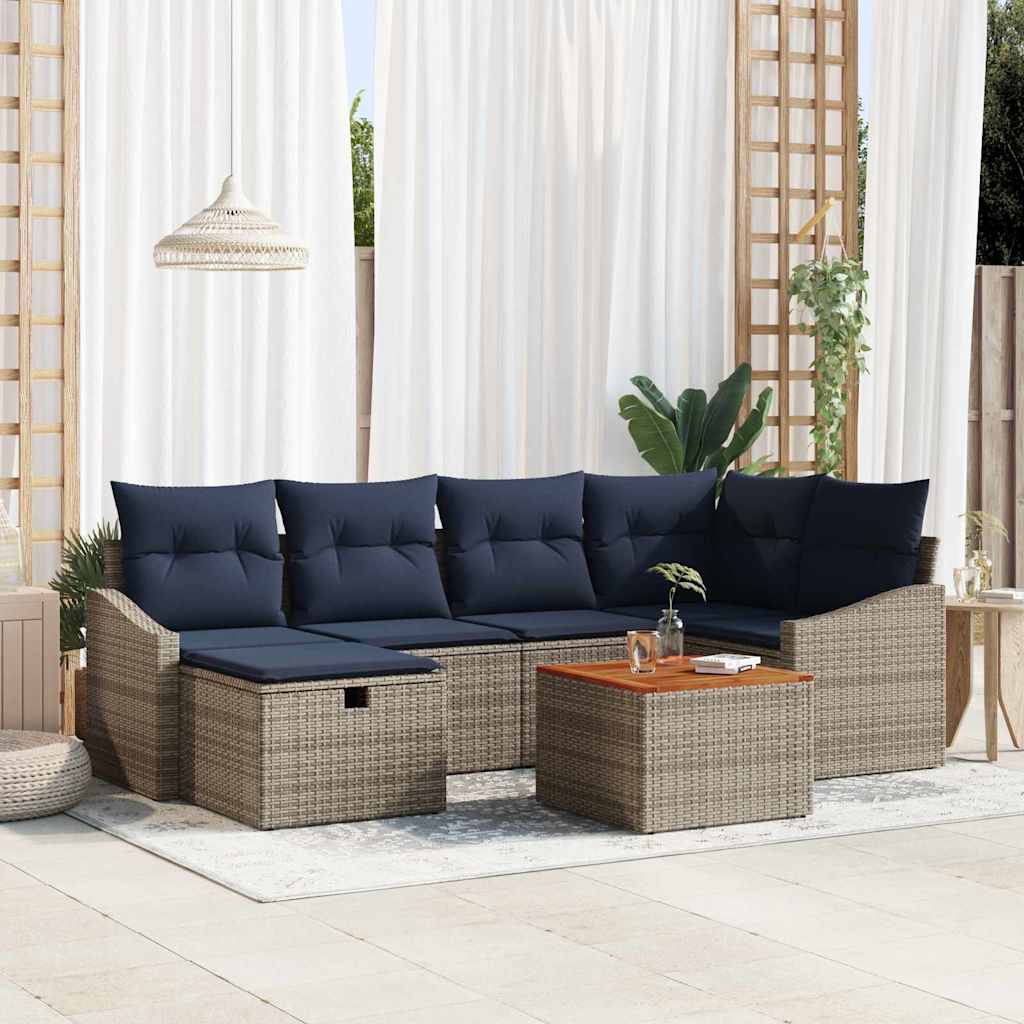 Set Divano da Giardino con cuscino 7 pcs Grigio Poly Rattan | homemem39