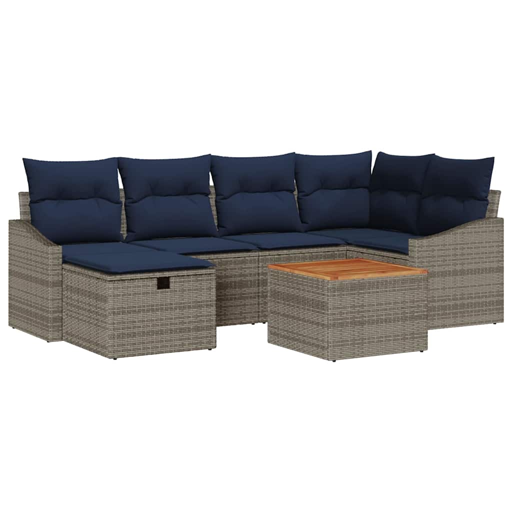 Set Divano da Giardino con cuscino 7 pcs Grigio Poly Rattan | homemem39