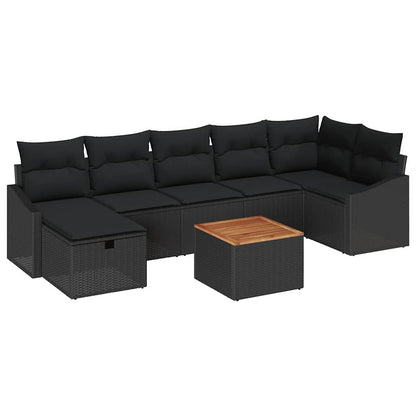 Set Divano da Giardino con cuscino 8 pcs Nero Poly Rattan | homemem39