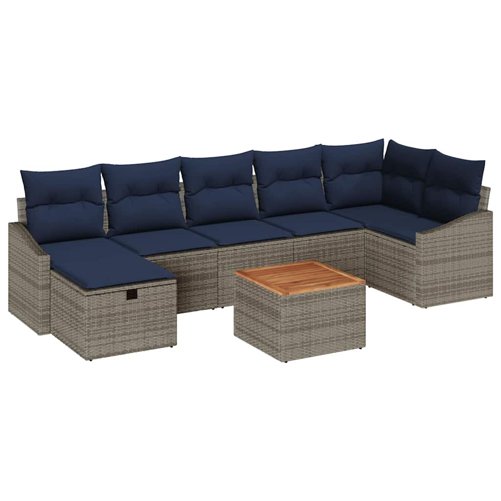 Set Divano da Giardino con cuscino 8 pcs Grigio Poly Rattan | homemem39
