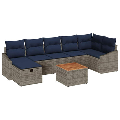 Set Divano da Giardino con cuscino 8 pcs Grigio Poly Rattan | homemem39