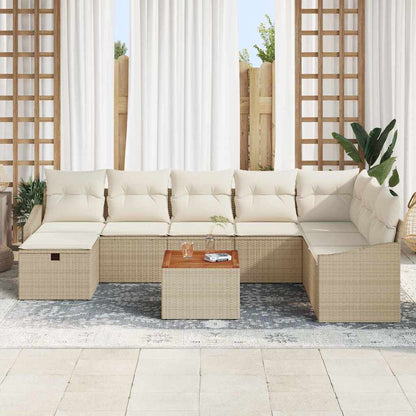 Set Divano da Giardino con cuscino 9 pcs Beige Poly Rattan