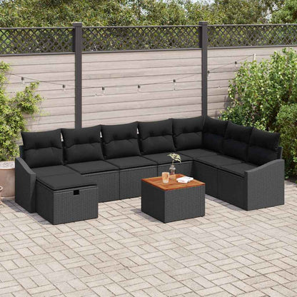 Set Divano da Giardino con cuscino 9 pcs Nero Poly Rattan | homemem39