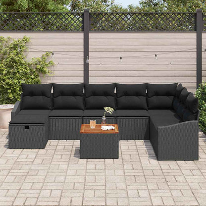 Set Divano da Giardino con cuscino 9 pcs Nero Poly Rattan | homemem39