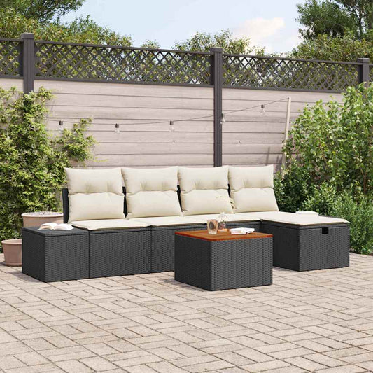 Set Divano da Giardino con cuscino 6 pcs Nero Poly Rattan | homemem39