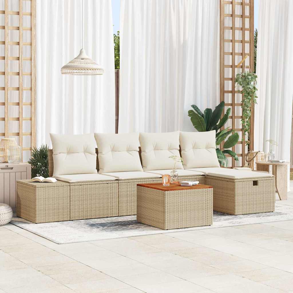 Set Divano da Giardino con cuscino 6 pcs Beige Poly Rattan