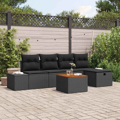 Set Divano da Giardino con cuscino 6 pcs Nero Poly Rattan | homemem39