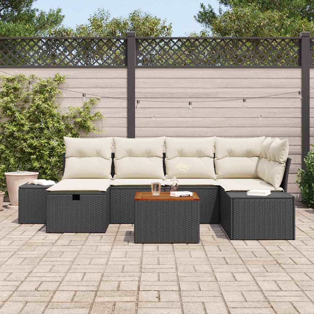 Set Divano da Giardino con cuscino 7 pcs Nero Poly Rattan