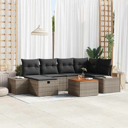 Set Divano da Giardino 7 pz Grigio Poly Rattan