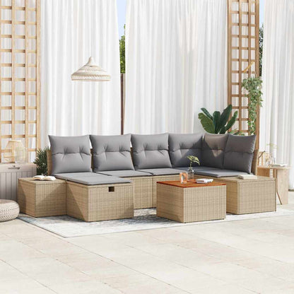 Set Divano da Giardino con cuscino 7 pcs Beige Poly Rattan