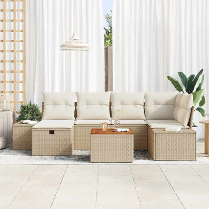 Set Divano da Giardino con cuscino 7 pcs Beige Poly Rattan