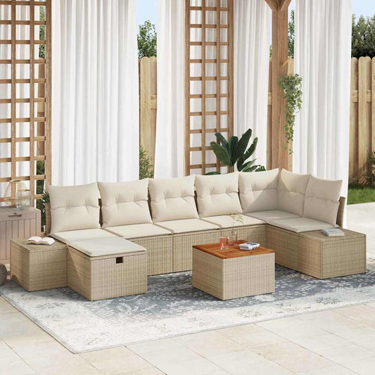 Set Divano da Giardino con cuscino 8 pcs Beige Poly Rattan | homemem39