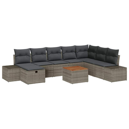 Set Divano da Giardino 9 pz Grigio Poly Rattan