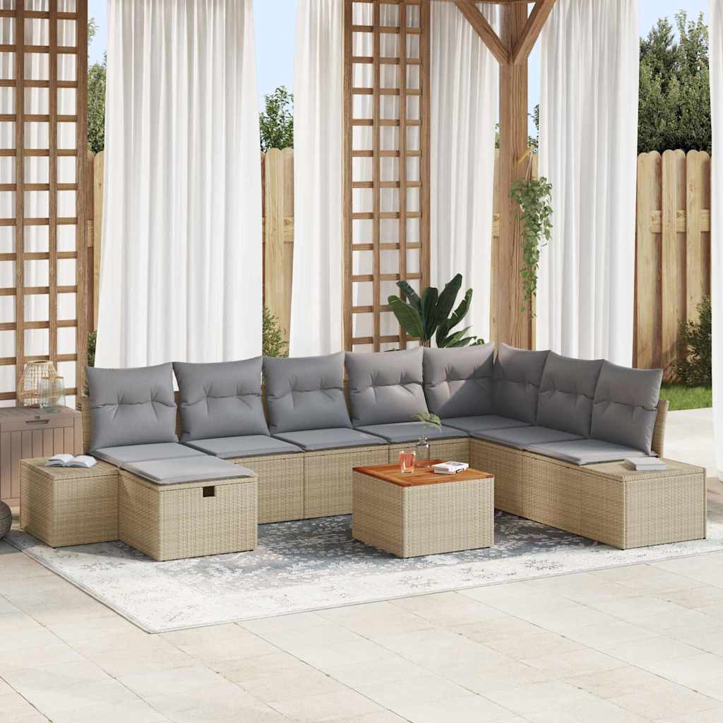 Set Divano da Giardino con cuscino 9 pcs Beige Poly Rattan | homemem39