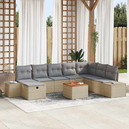 Set Divano da Giardino con cuscino 9 pcs Beige Poly Rattan | homemem39