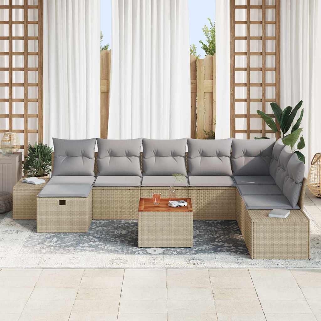 Set Divano da Giardino con cuscino 9 pcs Beige Poly Rattan | homemem39