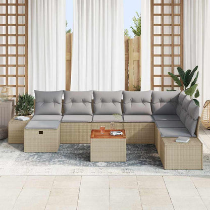 Set Divano da Giardino con cuscino 9 pcs Beige Poly Rattan | homemem39