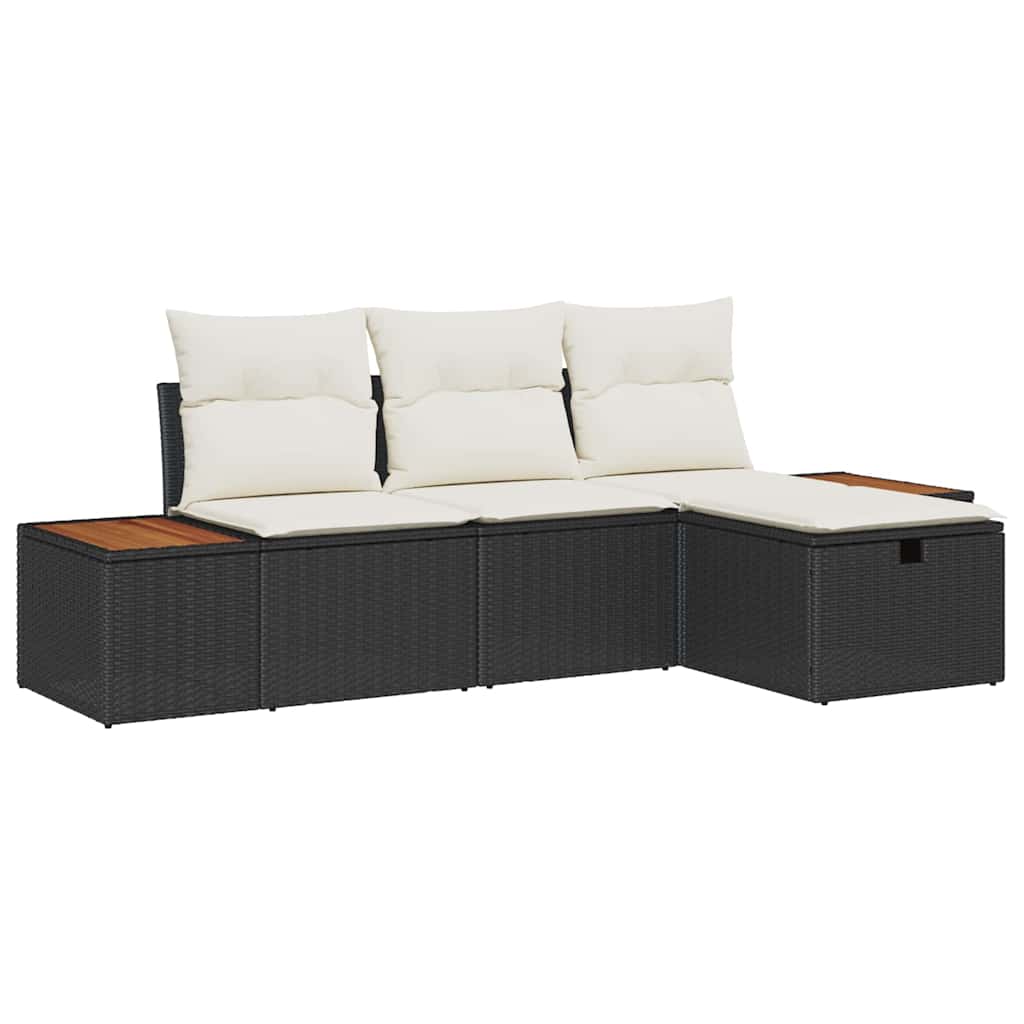 Set Divano da Giardino con cuscino 4 pcs Nero polyrattan | homemem39