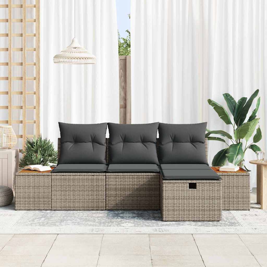Set Divano da Giardino con cuscino 4 pcs Grigio polyrattan | homemem39