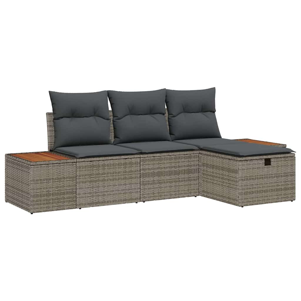 Set Divano da Giardino con cuscino 4 pcs Grigio polyrattan | homemem39
