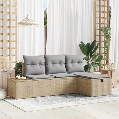 Set Divano da Giardino 4 pz Beige polyrattan