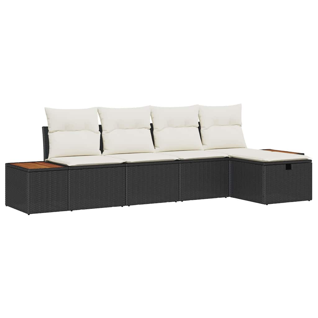 Set Divano da Giardino con cuscino 5 pcs Nero Poly Rattan | homemem39