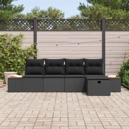 Set Divano da Giardino con cuscino 5 pcs Nero Poly Rattan | homemem39