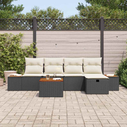 Set Divano da Giardino con cuscino 6 pcs Nero Poly Rattan | homemem39