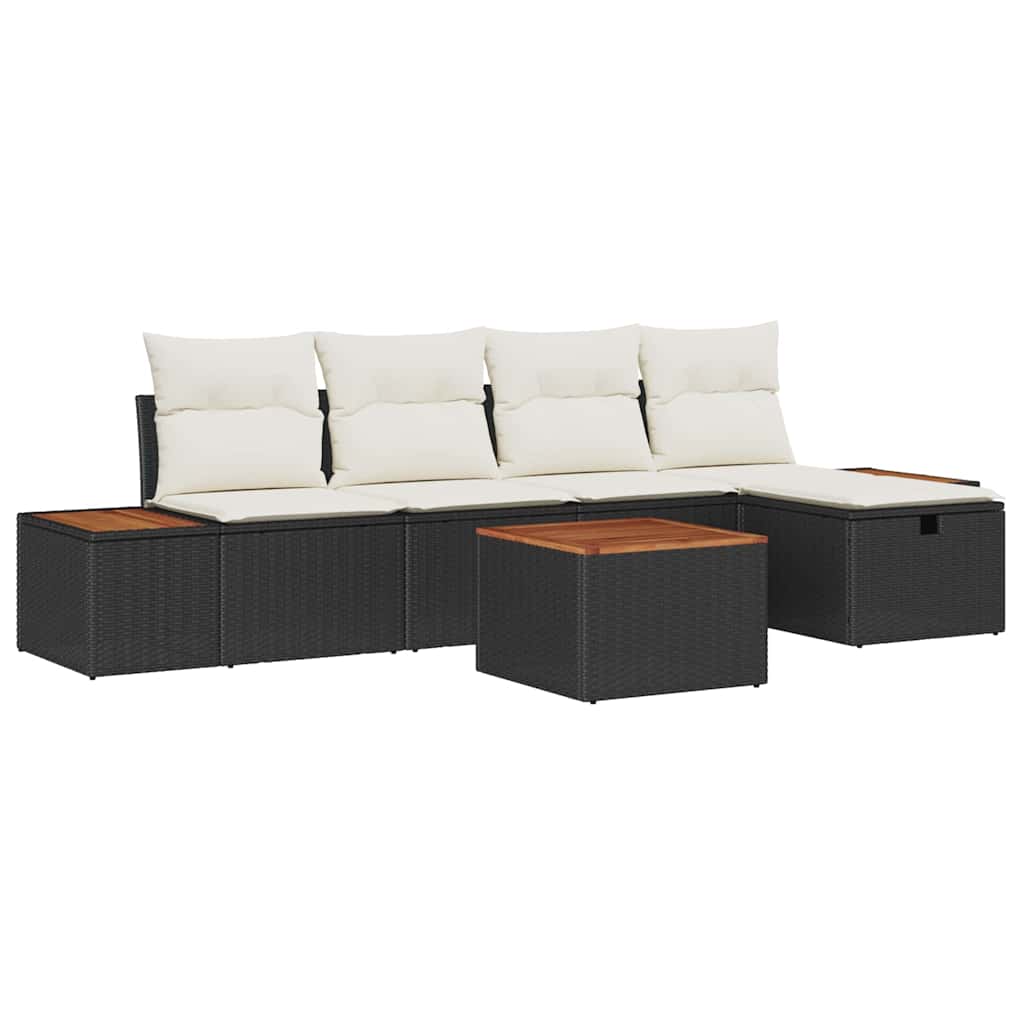 Set Divano da Giardino con cuscino 6 pcs Nero Poly Rattan | homemem39