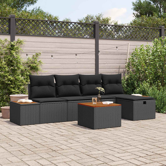 Set Divano da Giardino con cuscino 6 pcs Nero Poly Rattan