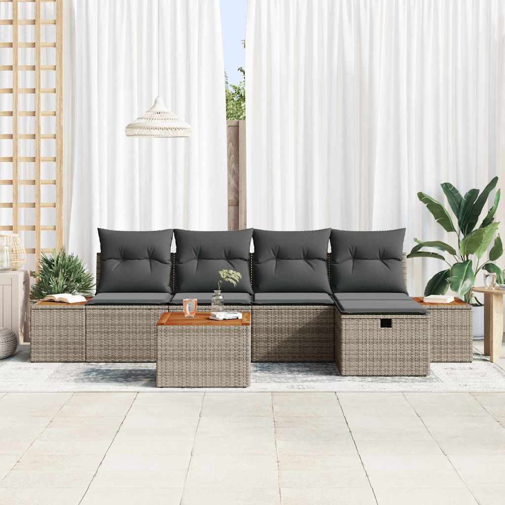 Set Divano da Giardino 6 pz Grigio polyrattan | homemem39