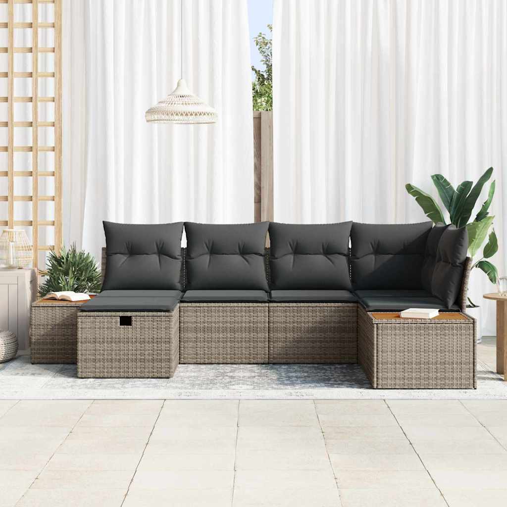Set Divano da Giardino con cuscino Grigio polyrattan | homemem39