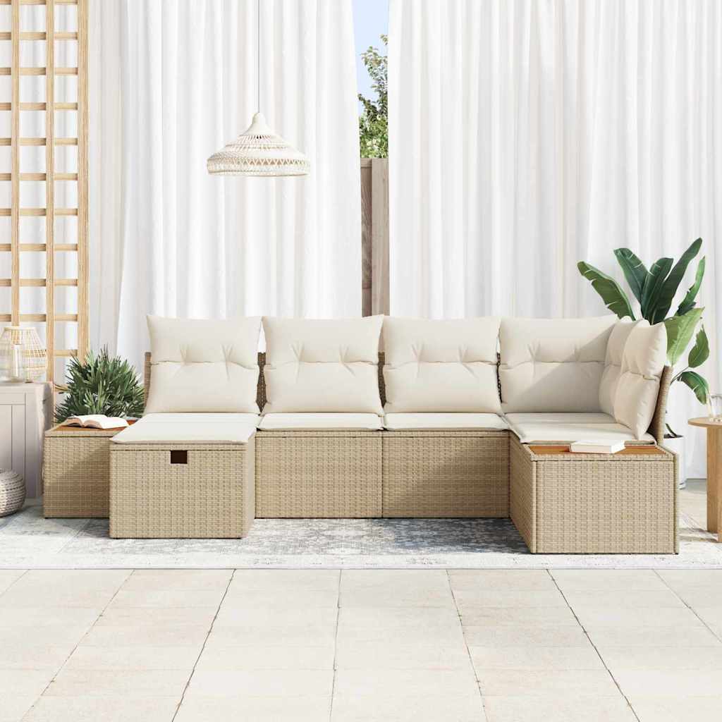Set Divano da Giardino con cuscino 6 pcs Beige Poly Rattan
