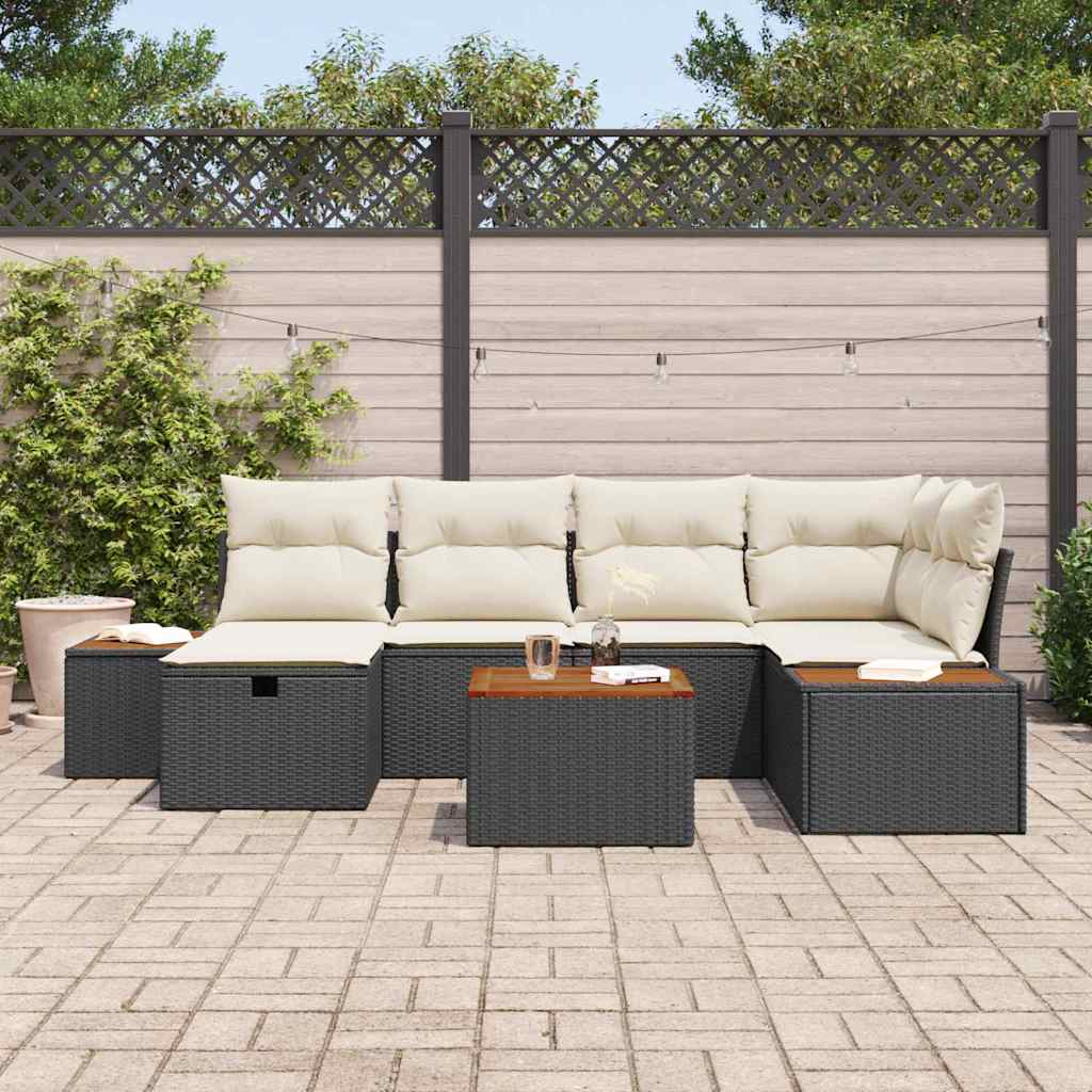 Set Divano da Giardino 7 pcs Nero 55 x 62 x 69 cm Poly Rattan | homemem39