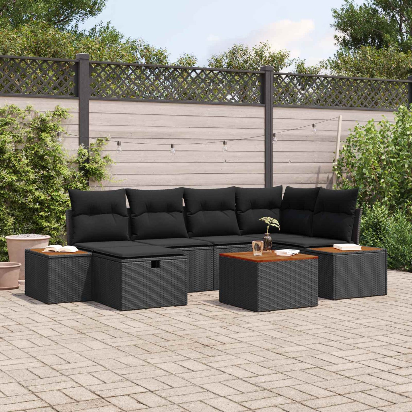 Set Divano da Giardino 7 pcs Nero 55 x 62 x 69 cm Poly Rattan | homemem39