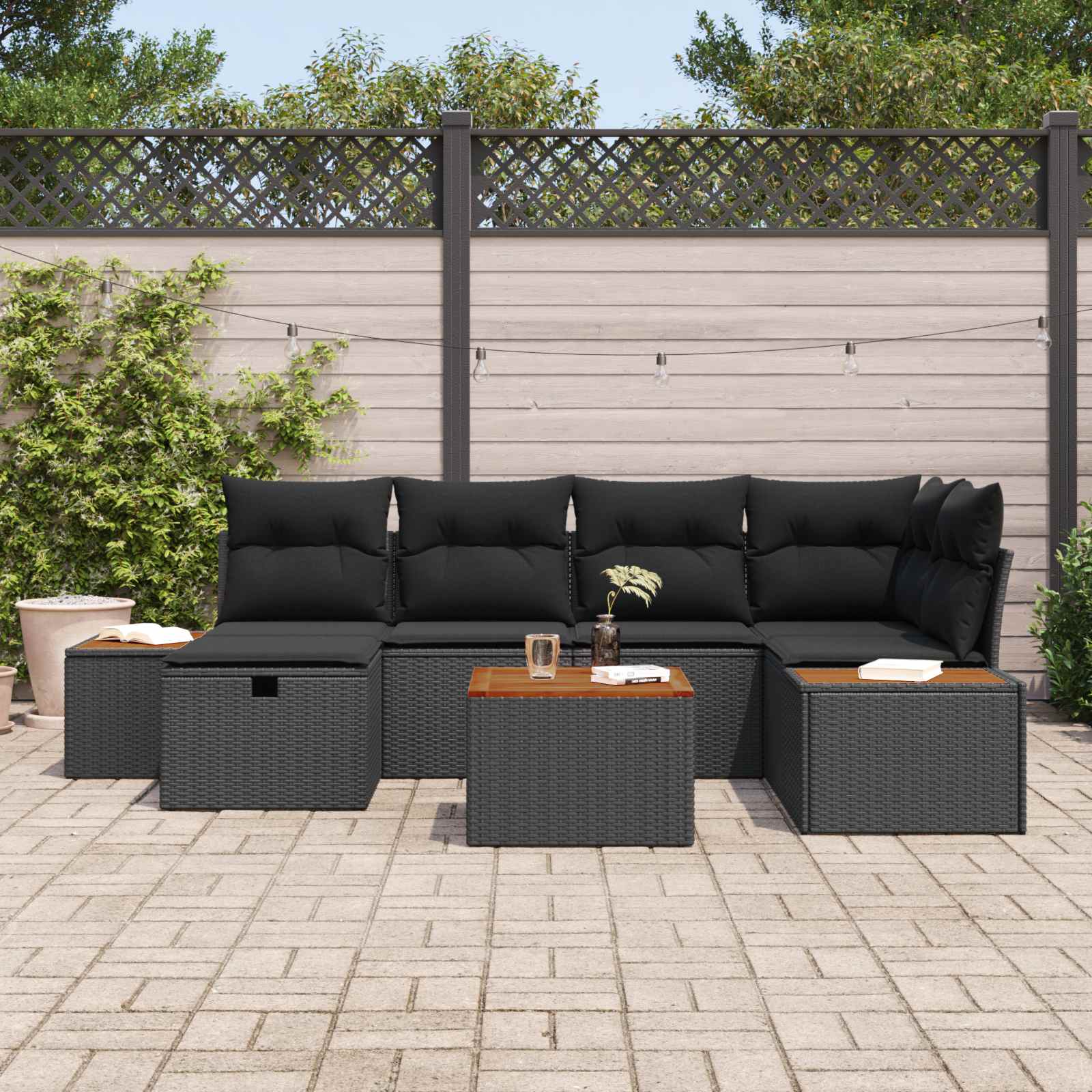 Set Divano da Giardino 7 pcs Nero 55 x 62 x 69 cm Poly Rattan | homemem39