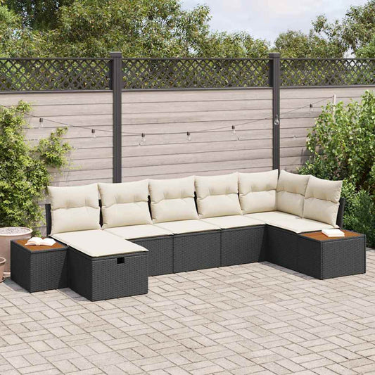 Set Divano da Giardino con cuscino 7 pcs Nero Poly Rattan | homemem39