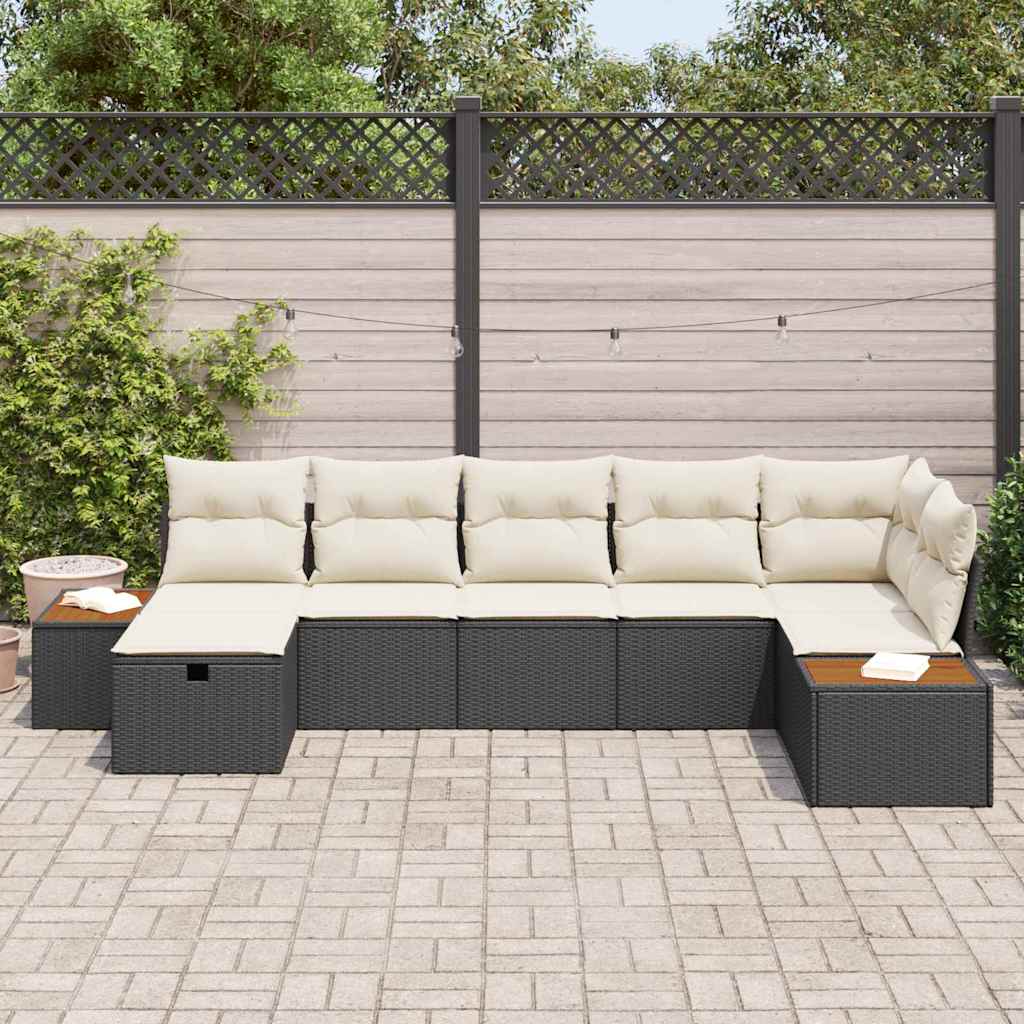 Set Divano da Giardino con cuscino 7 pcs Nero Poly Rattan | homemem39