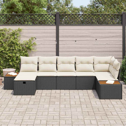 Set Divano da Giardino con cuscino 7 pcs Nero Poly Rattan | homemem39