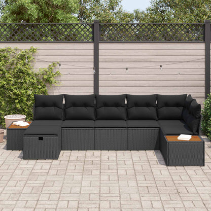 Set Divano da Giardino con cuscino 7 pcs Nero Poly Rattan | homemem39