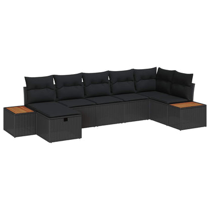 Set Divano da Giardino con cuscino 7 pcs Nero Poly Rattan | homemem39
