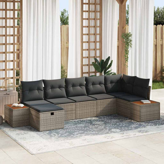 Set Divano da Giardino con cuscino 7 pcs Grigio Poly Rattan