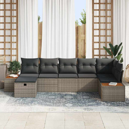 Set Divano da Giardino con cuscino 7 pcs Grigio Poly Rattan | homemem39